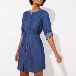 LOFT Chambray Belted Shirt Dress -- Size Large